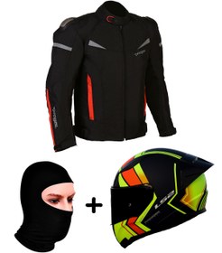 Resim LS2 ProheI COLOMBIA MONT SİYAH-KIRMIZI+RAPID 2 RACE EXTRA MAT NEON SARI-NAVY MAVİ KASK+VEXO BALAKLAVA 