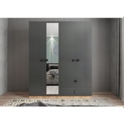 Resim Point 4 Kapaklı Gardırop Dolap Füme Çam - Ücretsiz Kurulum 