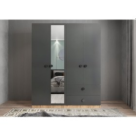 Resim Point 4 Kapaklı Gardırop Dolap Füme Çam - Ücretsiz Kurulum 