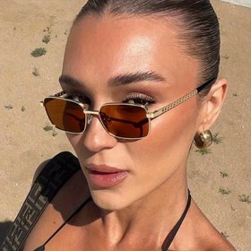 Resim 1 Çift Küçük Çerçeveli Zincirli Altın Çerçeve ve Çay Renkli Lens Gözlük 