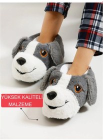 Resim Papucumun Dünyası Unisex Yumuşak Taban Sevimli Köpek Panduf Yetişkin Ve Çocuk Kız Ve Erkek Panduf Gri 