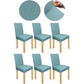 Resim Spandex Mikro Petek Kumaş Likralı Lastikli Tüylenmez 6'lı Sandalye Kılıfı Esnek Sandalye Örtüsü - Mint 