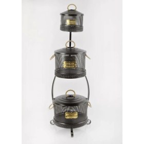 Resim Evistro Metal Standlı 3 Katlı Delikli Patates Soğan Sarımsak Kovası Siyah 