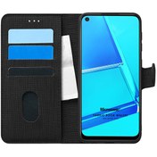 Resim Oppo A52 Kılıf Fabric Book Wallet Siyah Microsonic