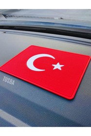 Resim TUSBA MARKET Türk Bayrak'lı Araç İçi Torpido Kaymaz Ped | Oto Telefon Tutucu Kaydırmaz Torpido Üstü Ped 