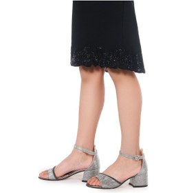 Resim Kiko Kids Elos Günlük Kız Çocuk 4 Cm Topuklu Sandalet Ayakkabı Platin Platin 