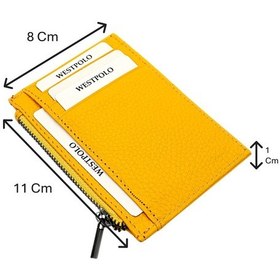 Resim Westpolo Ivo Fermuarlı Bozuk Para Bölmeli Unisex Hakiki Flötr Deri Kartlık - Sarı 4125808 
