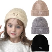 Resim 1 adet Kız Çocuk Bere Şapkası - Kalp Kesikli Yumuşak Esnek Kışlık, Günlük ve Noel Kombinleri için Sıcak Örme Bere - Mükemmel Hediye, Mevsimlik Şapka, Eğlenceli Tasarım, Dayanıklı Yapı, Moda Aksesuarı, Genç 