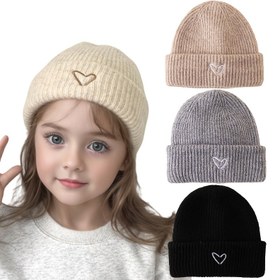 Resim 1 adet Kız Çocuk Bere Şapkası - Kalp Kesikli Yumuşak Esnek Kışlık, Günlük ve Noel Kombinleri için Sıcak Örme Bere - Mükemmel Hediye, Mevsimlik Şapka, Eğlenceli Tasarım, Dayanıklı Yapı, Moda Aksesuarı, Genç 