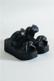 Resim GALB LEATHER Basskan Kadın Siyah Dolgu Taban Cift Bant Terlik&sandalet Ts201 BES-KEC-TS201-Scy2 