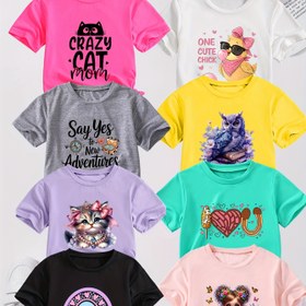 Resim 8 Rastgele Renkli, Çeşitli Sevimli Baskılar İçeren Eğlenceli Baskılı Kız Moda T-Shirt 