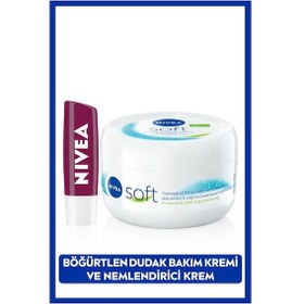 Resim Nivea Lip Fruity Shine Blackberry Böğürtlen Dudak Bakım Kremi Bordo Işıltı 4.8 G + Soft Nemlendirici Vücut Kremi 300 ML 