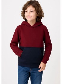 Resim Moda Assema Erkek Çocuk Kapüşonlu Kanguru Cepli Parçalı Sweatshirt - Renkli Çok Renkli 