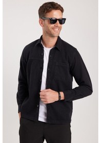 Resim Tudors Regular Fit Rahat Kesim Cepli Denim Düğmeli Yaka Siyah Kot Gömlek-34849 Siyah 