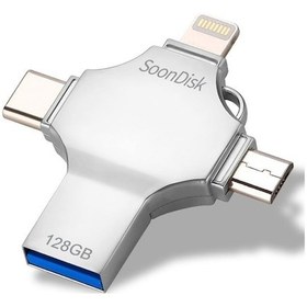 Resim Rogfer 4'ü 1 Arada 128gb Usb 3.0 8 Pin Mirco Usb Usb-c / Type-c Otg İşlevli Çift Kullanımlı Flash Sürücü 