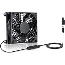 Resim 120mm 10-hız ayarlanabilir IPX5 soğutma kutusu fanı alıcı DVR Xbox TV kutusu yönlendirici 5V 12V USB/DC güç 