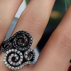 Resim OSESHOP Oniks Ve Zirkon Taş Detaylı Gümüş Yüzük 