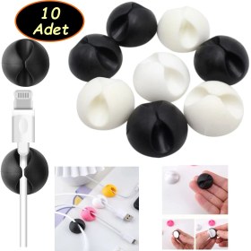 Resim 10 Adet Yapışkanlı Kablo Düzenleyici Kablo Tutucu Klips Kablo Sabitleme Siyah Beyaz Renk 
