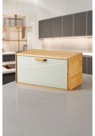 Resim Karina Metal Kapaklı Bambu Lüks Ekmek Kutusu Ekmeklik Dikdörtgen - Çok Renkli Çok Renkli 