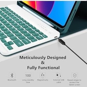Resim M.TK moveteck Apple İpad Air 4 ve 5 Nesil 10.9 inç Tablet Klavyeli Kılıf Bluetooth Kalem Bölmeli Stand Manyetik, koyu yeşil, Tek Ebat, KLAVYEAİR4KOYUYEŞİL 