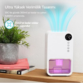 Resim tekoo Mini Nem Alma Cihazı - Günde 300ml, 1.1L Hazneli, LED Işıklı - Tüm Odalar İçin - Beyaz 