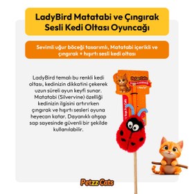Resim PetzzCats LadyBird Matatabi ve Çıngırak Sesli Kedi Oltası Oyuncağı Kırmızı/Mavi 42 Cm 