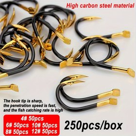 Resim 250 adet Tungsten Çelik Siyah Altın Balık saç tokası Boyutları 4# 6# 8# 10# 12# Barb'ler ile, Crucian Carp, Bass ve Carp için Balıkçılık için Uygun. 