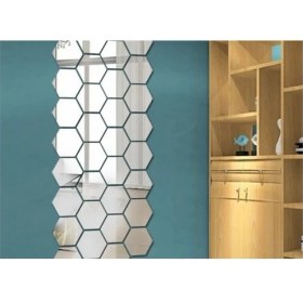 Resim 12 Adet Orta Boy Yapışkanlı Dekoratif Akrilik Ayna Altıgen 