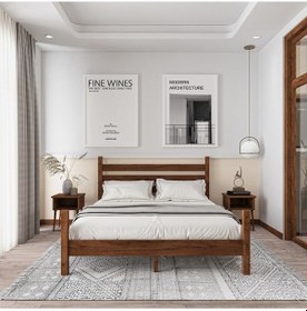 Resim Urban Model Ceviz Renk Çam Ahşap Karyola Ve İki Komodin Set-178 120 x 200 