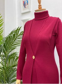 Resim Esre Store 4440 - Yelek Elbise Tesettür İkili Takım Bordo 
