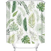 Resim Duş Perdeleri Tropikal Yeşil Bitki Palmiye Yaprak Monstera Banyo Duş Perdesi Kumaş Su Geçirmez Banyo Perdesi (120 * 180 Cm) 