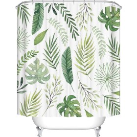 Resim Duş Perdeleri Tropikal Yeşil Bitki Palmiye Yaprak Monstera Banyo Duş Perdesi Kumaş Su Geçirmez Banyo Perdesi (120 * 180 Cm) 