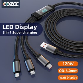 Resim OOZCC 120W 3-in-1 USB-C Hızlı Şarj Kablosu ile LCD Ekran, Evrensel Mikro Tip-C Kablo, iPhone 14 için, Mat Yüzey, Erkek-Erkek Bağlantı Elemanı, Yüksek Hızlı Veri Aktarımı, Dayanıklı Dokulu Tasarım, iPhone 14 Cihazları ile Uyumlu, iPhone 14 Kablosu 