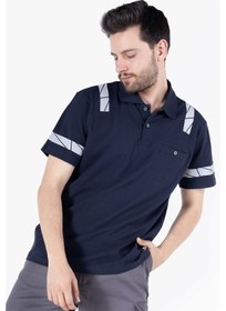 Resim İş Tişörtü - Polo Yaka Reflektörlü T-shirt %100 Pamuk Lacivert 