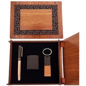 Resim Ahşap Kutulu Bakır Roller Kalem Taba Renk Anahtarlık Ve Çakmak Set 1 Adet 