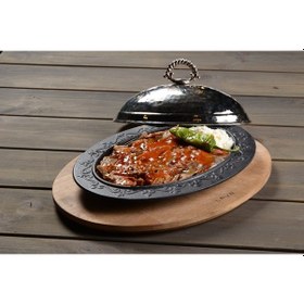 Resim Lava Döner, Kebap Tabağı Siyah Mat Oval 28x20cm Kapaklı 