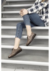 Resim Gönderi(R) Gönderi R Vizon Antik Bağcıklı Dolgu Taban Hakiki Deri Ayakkabı Vizon 