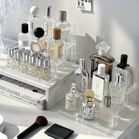 Resim Çok Katlı Kozmetik Gösteri Standı, Şeffaf Plastik Mücevher Organizer, Serbest Duran Makyaj Depolama Rafı, Çok Amaçlı Masaüstü Sergi, Banyo ve Tuvalet için Hafif ve Dayanıklı 