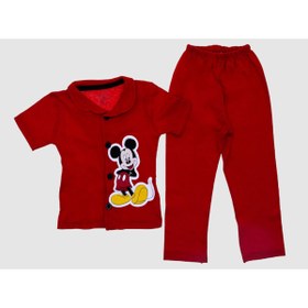 Resim krm bebe Mickey Desenli Yakalı Ve Düğmeli Çocuk Pijama Takımı 