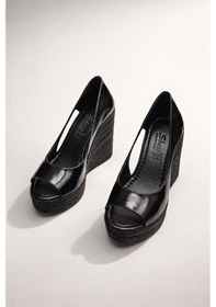 Resim Preshley Kadın Beleon Siyah Kırışık Rugan 11 Cm Platfomlu Dolgu Topuklu Ayakkabı Siyah 