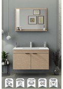 Resim Biani Fix Arya 100 Cm Banyo Dolabı,Seramik Lavabolu, Aynalı,Lavabo Dahil,Mdf,Aybe Bej 