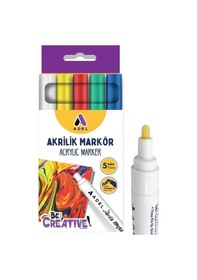 Resim Akrilik Markör Seti 5 Renk 1 Paket 2 Mm Yuvarlak Uçlu Akrilik Marker Keçe Uçlu Seramik Ahşap Kumaş Tuval Taş Her Yüzeye 