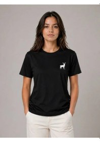 Resim Yake Store Minimal Geyik Logolu Tişört Bisiklet Yaka Kısa Kol Yazlık T-shirt - Siyah - Siyah 