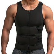 Resim Erkekler için Nazik Sauna Antrenman Yeleği | Yuvarlak Yaka | Fermuarlı Sırt | Esnek Polyester ve Naylon Karışımı | Spor Kalıbı | Çift Askılı Karın Kontrol Şekillendirici | Düz Renk Siyah | Egzersizler ve Vücut Şekillendirmesi İçin İdeal 