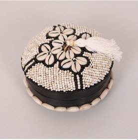 Resim Bali Boncuklu Bambu Saklama Kutusu M 16x10 Cm 