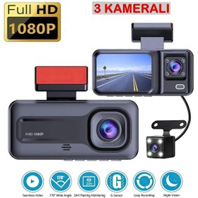 Resim Aırstorr Üç Kameralı Ön+İç+Arka Araç içi Kamera Wifi Özellikli 1080P Ultra Hd Güvenlik Kamera 