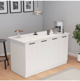 Resim Patentli 160lık Benzila Siyah Kulplu Ada Mutfak, Mutfak Dolabı, Çok Amaçlı Dolap Beyaz 