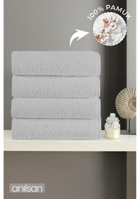 Resim 4'lü Gri El Havlusu - 50x90 Cm, 225 Gr, %100 Pamuk, Spa Ve Otel Havlusu, Günlük Kullanıma Uygun Gri 