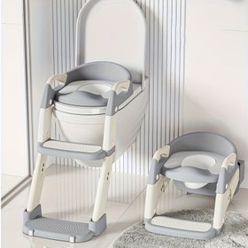 Resim Kaymaz Ayaklıklı 3'ü 1 Arada Katlanabilir Çocuk Tuvaleti - Ayarlanabilir Yükseklik, Ergonomik Tutacaklar, Dayanıklı Plastik, Küçük Çocuklar & Çocuk Banyosu Güvenliği için Yer Tasarrufu Sağlayan Tasarım, Şık Çocuk Banyo Ekipmanı, Nötr Ton Tasarımı, Güvenli Kavrama Tutacakları 