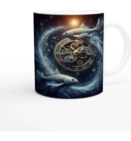 Resim Balık Burcu Baskılı Kahve Kupası - Zamanın Çarkları Astroloji Mekanizması Vs4 